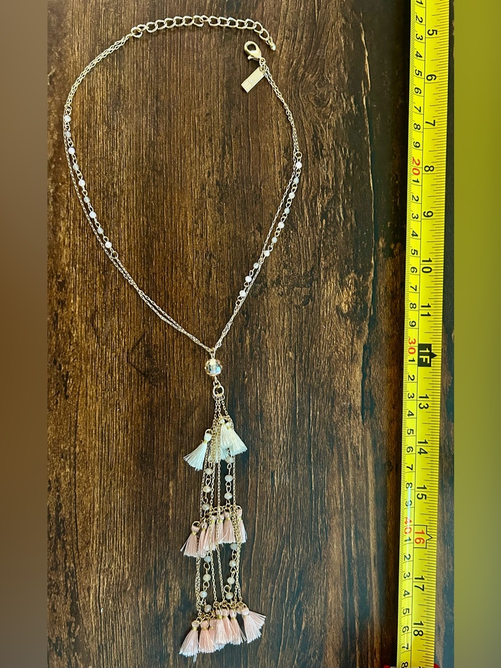 INC International Concepts Silver Layered Necklace with Pink & Cream Tassels